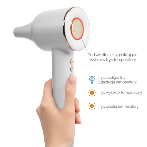 Suszarka do włosów Zehnder Flavia Jonizacja Dyfuzor Zimny nawiew 1600W 3 prędkości 3 temperatury Biały