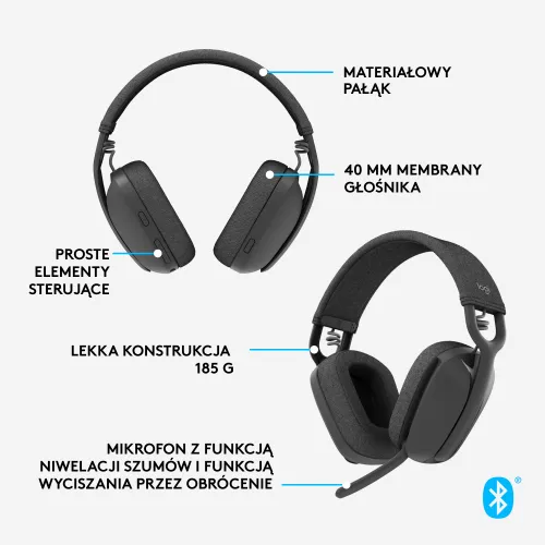 Słuchawki bezprzewodowe z mikrofonem Logitech Zone Vibe 100 Nauszne Grafitowy