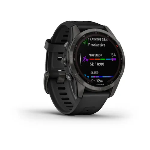 Smartwatch Garmin Fenix 7S Sapphire Solar Tytanowo-szary DLC z czarnym paskiem (010-02539-25)