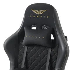 Fotel GAMVIS Phantom Large Czarny (złote elementy) + podnóżek