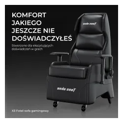 Fotel Anda Seat X3 Gaming Sofa Elegant Black Gamingowy do 120kg Skóra Eco Czarny