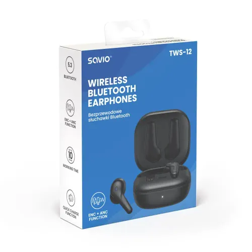 Słuchawki bezprzewodowe Savio TWS-12 Dokanałowe Bluetooth 5.3 Czarny