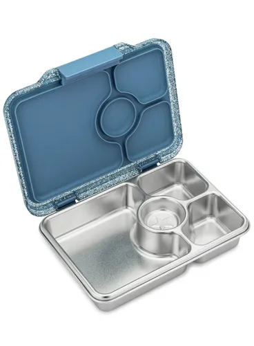 Lunchbox 4-komorowy Yumbox Pret ze stalową tacą - Paris blue glitter