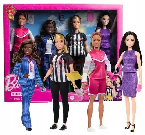 LALKA BARBIE ŚWIAT SPORTU ZESTAW 4 LALEK trenerka sędzia reporterka menedż HKT80