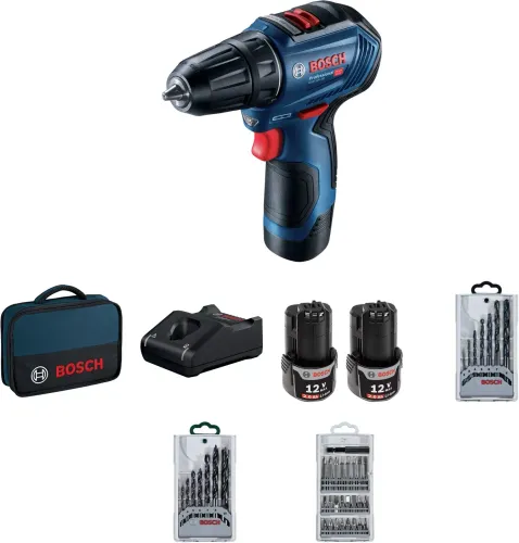 Bosch GSR 12V-30 Professional Akülü Matkap (+2 adet 2AH pil + matkap seti)