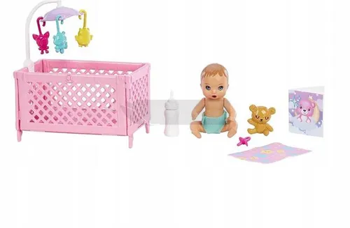 LALKA BARBIE SKIPPER OPIEKUNKA łóżeczko + bobas HJY33