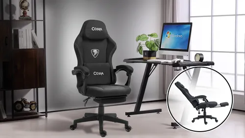 Fotel COBRA Player 5.0 CRF53BK Czarny + podnóżek