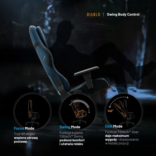 Fotel Diablo Chairs X.One Prime, Normal Size, Meta Ocean Gamingowy Do 140kg Tkanina Niebieski