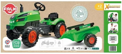 Falk Traktorek X Tractor Zielony Z Przyczepką Klakson 2-5 Lat