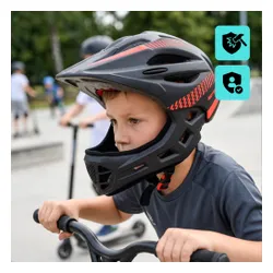 Kask rowerowy full-face METEOR Lupus S 48-52 cm czarny/czerwony