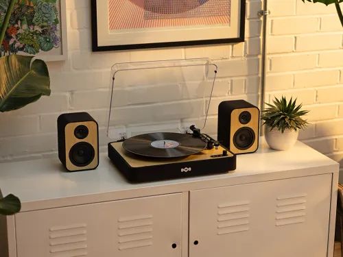 Gramofon House of Marley Revolution + Głośniki (EM-JT304-SB) Manualny Napęd paskowy Bluetooth Czarno-beżowy
