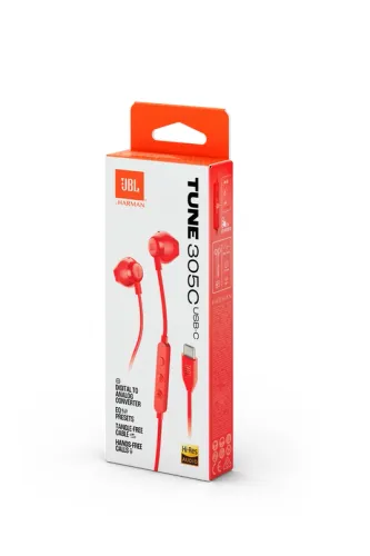 Słuchawki przewodowe JBL Tune 305C USB-C Douszne Czerwony