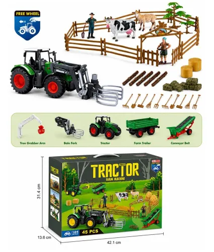 Zestaw Farma Traktor Przyczepa Ciągnik Zagroda Maszyny Rolnicze Zwierzęta Figurki