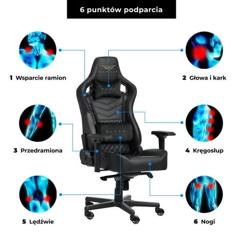 Fotel GAMVIS Elite 2.0 Pro XL Czarny (złote elementy)