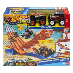 HOT WHEELS MONSTER TRUCK Wyścig z demolką zestaw torów + 2 autka JFR07