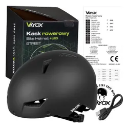 Kask rowerowy VAYOX Street VA0423BMM Czarny Miejski z lampką (rozmiar M)