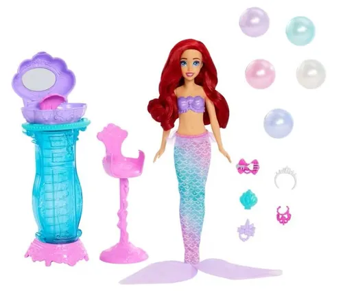 Lalka Barbie Disney Princess Arielka Muszelkowa toaletka JBF86