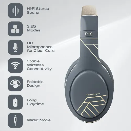 Słuchawki bezprzewodowe PowerLocus P19 Asphalt Grey Nauszne Bluetooth 5.3 Szaro-beżowy
