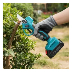Ogrodowy sekator akumulatorowy elektryczny do gałęzi 2 akumulatory niebieski
