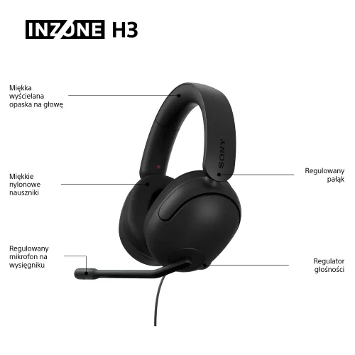 Słuchawki przewodowe z mikrofonem Sony INZONE H3 Nauszne Czarny