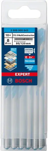 Wiertła wielozadaniowe 8x80x120mm, 10szt. Bosch EXPERT CYL-9 MultiConstruction