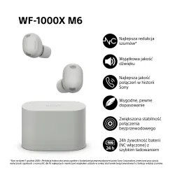 Słuchawki bezprzewodowe Sony WF-1000XM6 ANC Dokanałowe Bluetooth 5.3 Platynowo-srebrny