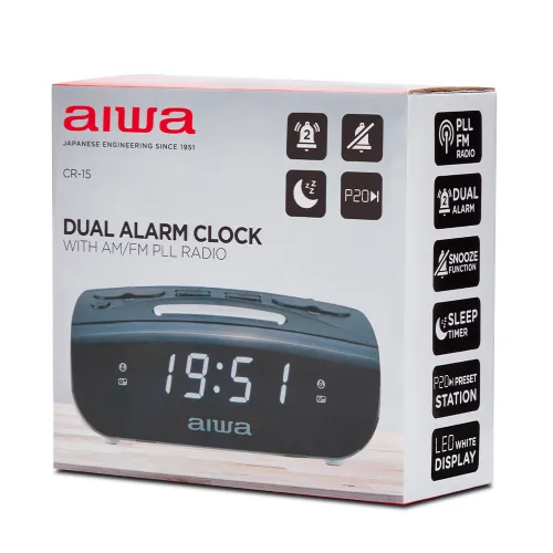 Radiobudzik Aiwa CR-15 AM/FM PLL Czarno-biały