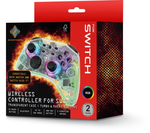 Pad Deltaco GAM-149-T do Nintendo Switch, PC Bezprzewodowy Transparent