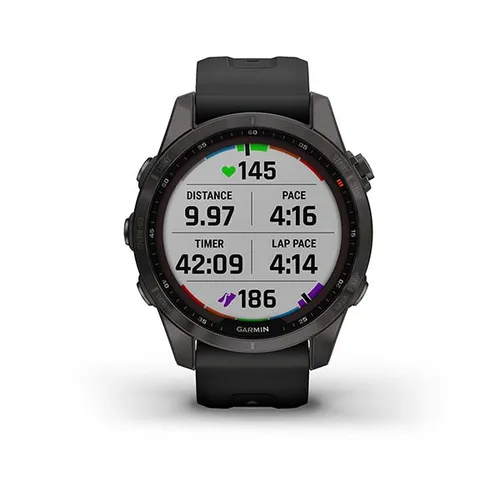 Смарт-часы Garmin FENIX 7S Sapphire Solar титановый угольно-серый DLC с силиконовым ремешком (010-02539-25)