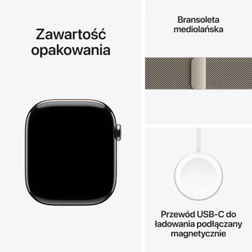 Apple Watch 11 GPS + Cellular 42mm koperta z tytanu (naturalny) + pasek sportowy rozmiar S/M (górska szarość)