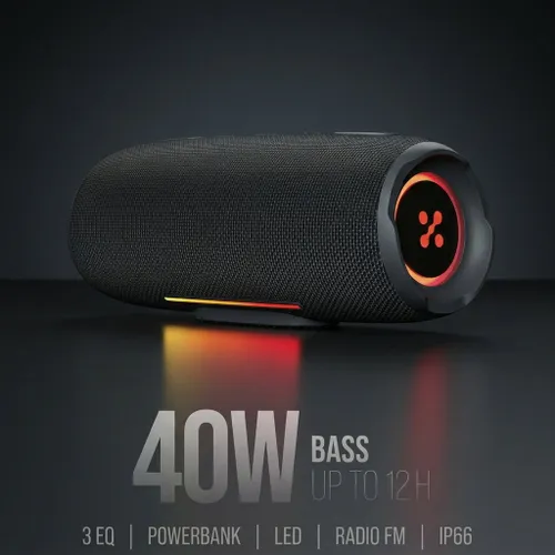 Głośnik mobilny XMUSIC BTS860 Bluetooth, Moc 40W, IP66, Akumulator 5000 mAh,  Radio FM, Czarny