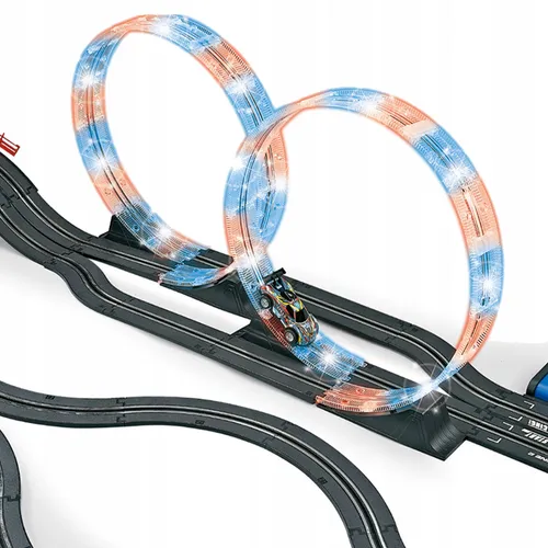 Elektryczny tor samochodowy 600 cm z pętlami LED 2 auta i 2 piloty 2w1 1:43
