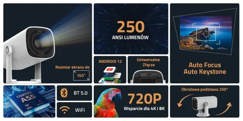 Projektor Manta MultiVision Mini Portable PMA202A24 LED HD Ready Wi-Fi Bluetooth Android