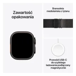 Apple Watch Ultra 2 GPS + Cellular 49mm koperta tytanowa (czarny) + bransoleta mediolańska z tytanu rozmiar L (czarny) (Stan Doskonały)