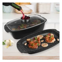 Brytfanna aluminiowa z pokrywką i patelnią grillową 5 l