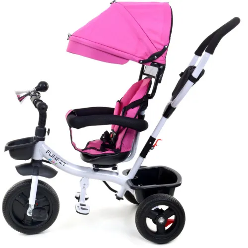 Rowerek trójkołowy z daszkiem FUNFIT obracany 360° wolne koło +trąbka