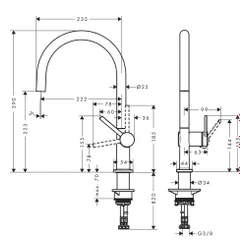 Bateria HANSGROHE Talis M54 72804800 Stal szlachetna