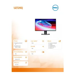 Dell Monitor U2720Q 27" HDR UHD 4K (3840x2160) /16:9/HDMI(2.0)/DP(1.2)/USB-C/5xUSB 3.0/5Y PPG