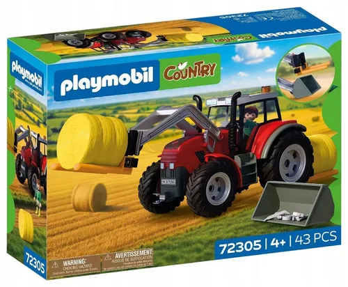 Duży traktor z belami siana