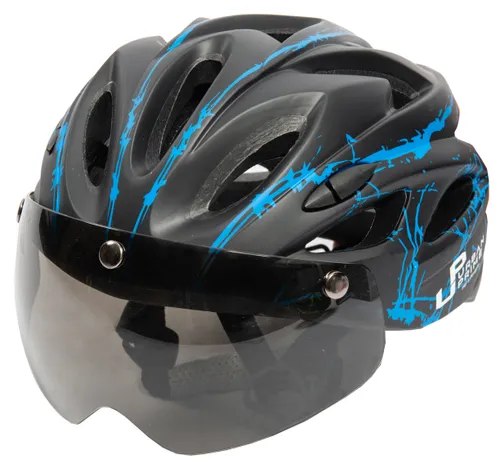 Kask rowerowy URBAN PRIME UP-HLM-EBK-BB Czarno-niebieski MTB (rozmiar L) + Magnetyczne okulary przeciwsłoneczne