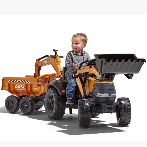 Falk Traktor Case IH Backhoe Pomarańczowy z Przyczepką Ruchoma Łyżka od 3-7 Lat