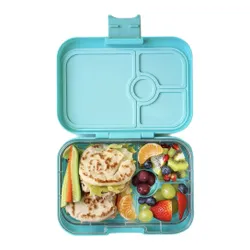 Średni płaski lunchbox do szkoły Yumbox Panino - misty aqua/rainbow tray