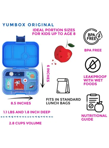 Szczelna średnia śniadaniówka Yumbox Original - surf blue / rocket