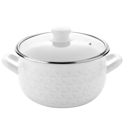 Garnek emaliowany z pokrywką EMALIA POLSKA PLESZEW PYZA DIAMOND BIAŁY 3,8 l