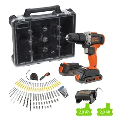 Wiertarko-wkrętarka BLACK&DECKER BCD003D2AMB + Zestaw 100 akcesoriów
