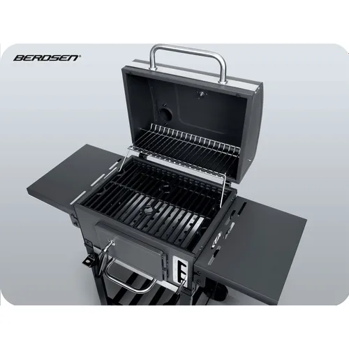 Grill węglowy ogrodowy Berdsen BD-892 komin żeliwny ruszt z pokrywą popielnik + termometr