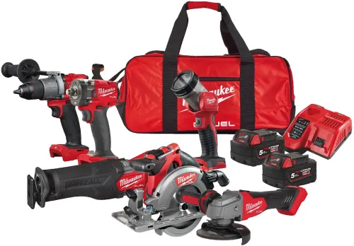 Milwaukee M18 FPP6L2-502B elektrikli el aletleri seti (matkap tornavidası + darbe anahtarı + açılı taşlama makinesi + dairesel testere + pistonlu testere + el feneri + 2 pil + şarj cihazı + çanta)