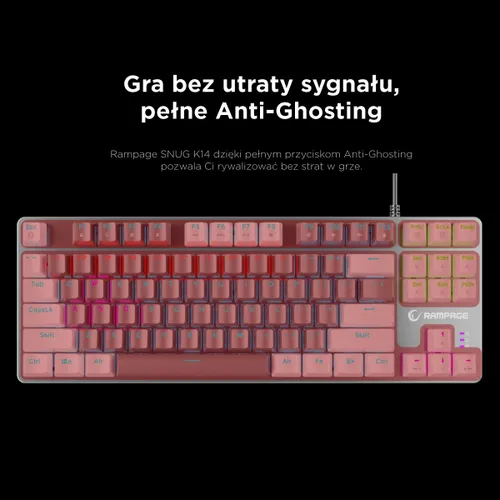 Klawiatura gamingowa Rampage Snug Blue przewodowa mechaniczna podświetlana biało-szara