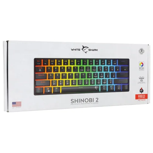 Klawiatura gamingowa White Shark Shinobi Red przewodowa mechaniczna podświetlana czarna