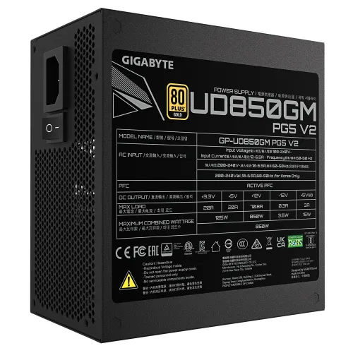 Zasilacz Gigabyte UD850GM PG5 V2 850W 80+ Gold Czarny